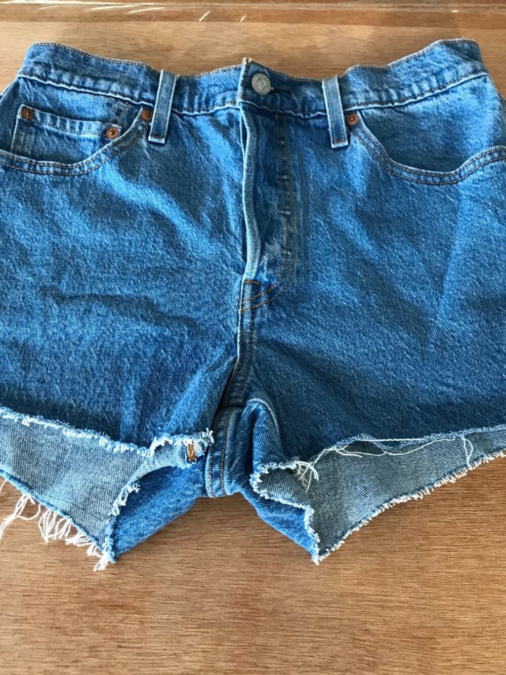 Levi's 501 Original Cut Off Shorts Women 28 Blue Button Fly Raw Hem Sculpting